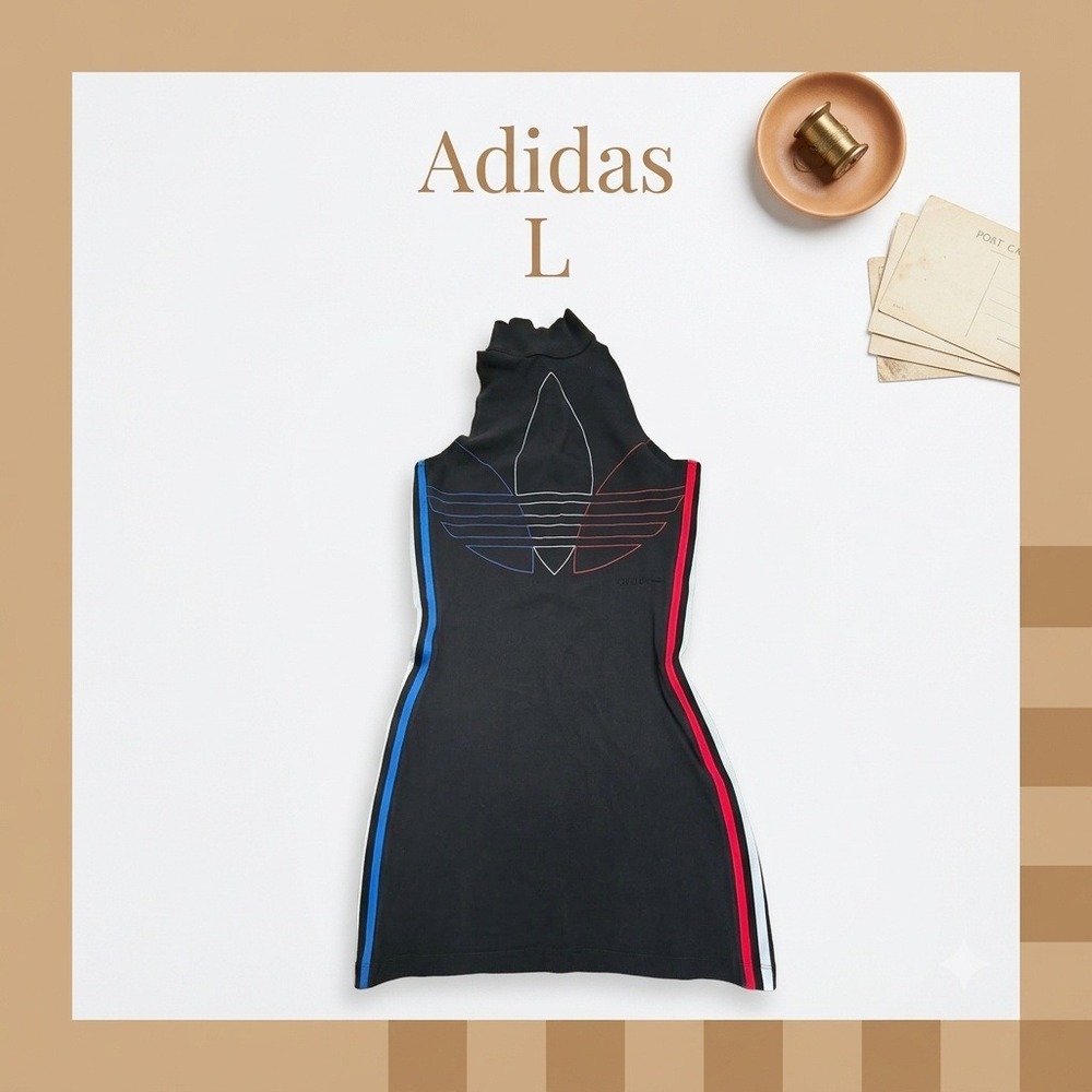Adidas Originals Mock Neck Tricolor Trefoil Tank Dress US L Black